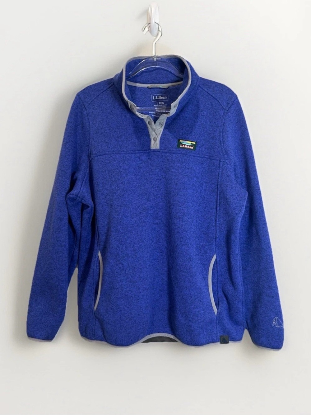 L.L. Bean Fleece Pullover Sweater Women Sz L Blue 1/4 Snap Mock Neck Gorpcore